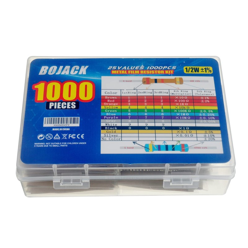 BOJACK Resistor Assortment Kit 1 Ohm - 1M Ohm 1/2W