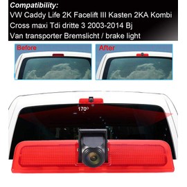 HD Waterproof Parking Aid Car Third Roof Top Mount Brake Lamp Camera Brake Light Rear View Backup Camera for VW Caddy Life 2K Facelift III Box 2KA Estate Cross Maxi Tdi Third 3 2003-2014