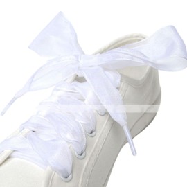 MarJunSep Satin Ribbon Shoe Laces for Sneakers, Flat Lace Shoelaces for Women Girls Shoestrings 4CM Wide (1 Pair White, 47")