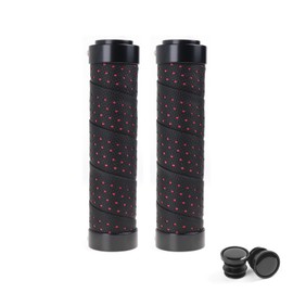 Bicycle Handlebar Grips Comfortable PU Leather Double Lock-On Locking Handle Bar Cover Grips with End Plugs for Road Mountain MTB BMX Bikes Scooter,1 Pair of Black+Red