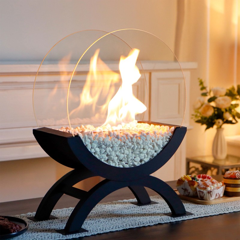 Large Black Ethanol Fireplace Indoor Outdoor Decorative Floor Fireplace With