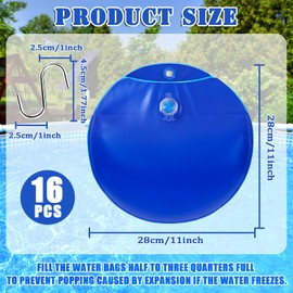 16 Pack Pool Cover Weights with S Hooks, Pool Cover Weights Above Ground, Antifreezing Thick PVC Weights for PoolCover for Fix Above Ground PoolCover