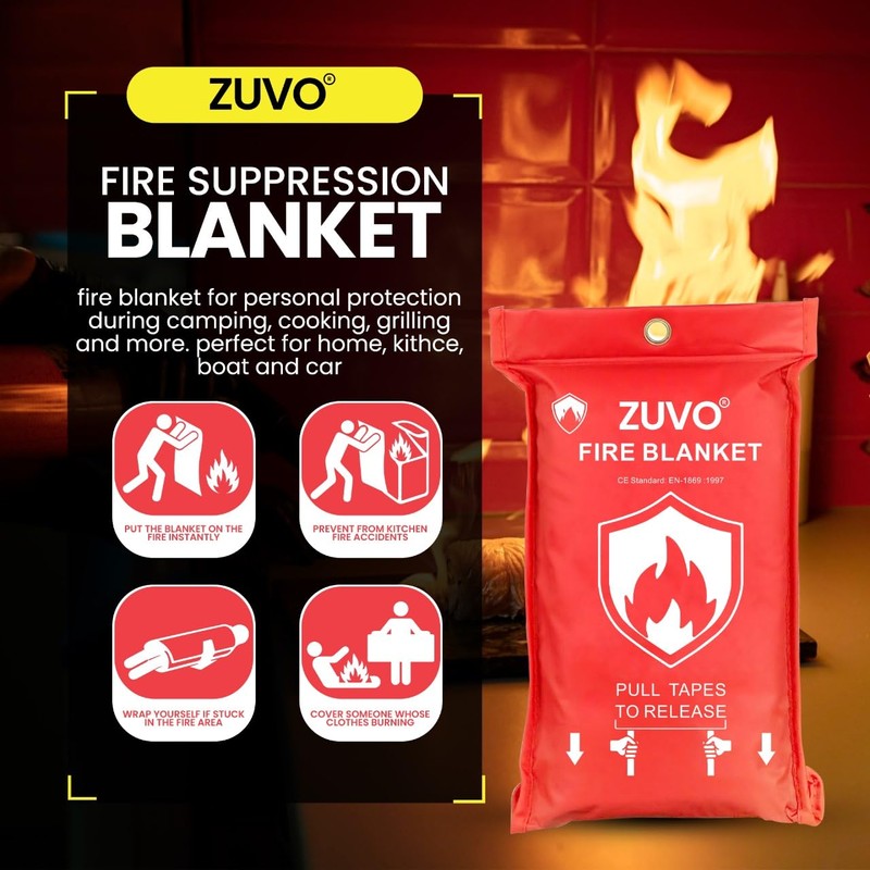 Zuvo Fire Blanket: Certified Fire Safety for Home, Kitchen &