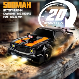 SANCO 1:16 Scale RC Drift Car with LED Lights & Spray, 2.4GHz High Speed Remote Control Car, Includes 2 Batteries & 2 Sets of Tires for Drifting & Racing, Toy Car for Kids and Adults(Black)