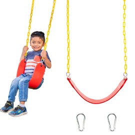 Squirrel Products Heavy Duty Strap Swing Seat - Playground Swing Seat Replacement and Carabiners for Easy Install - Red