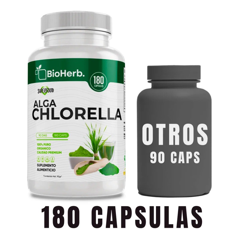 Bioherb Alga Chlorella 100% Pura 180 Cápsulas 500 Mg Sabor