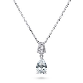 BERRICLE Sterling Silver Vintage Inspired Art Deco Wedding Cubic Zirconia CZ Medium Pendant Necklace for Women, Rhodium Plated 18 inch