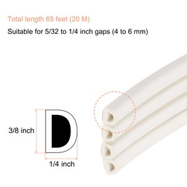 uxcell 65 Ft Weather Stripping Seal Strip for Doors/Window, 1/4 Inch x 3/8 Inch Self Adhesive D Type Foam Sealing Tape, Soundproofing Door Seal Strip White