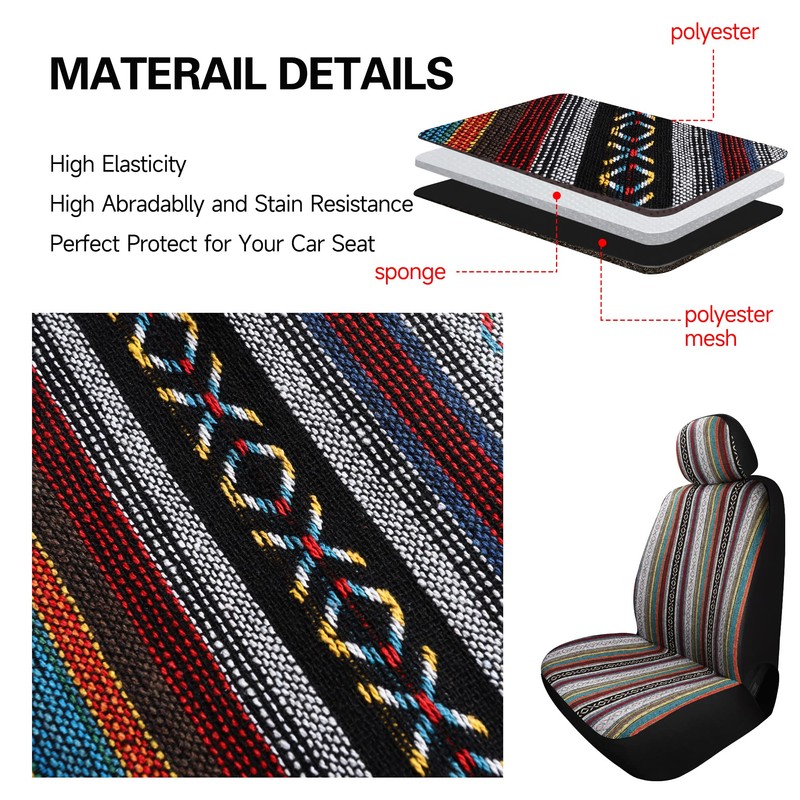 VarCozy Baja SaddleBlanketSeatCoversFullSet, Front SeatCovers and Split RearBenchSeatCoversforSedan, SUV,Truck,Universal Stripe