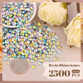 2500PCS 5mm Resin Rhinestones in Bulk (AB), Bedazzling Flatback Crystals for Crafts DIY Nail Decoration, Gems Charms for Tumbler Shoes Clothing Fabric with Pickup Pen and Tweezers