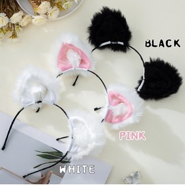 Aceorna Cat Ears Headband Cute Furry Hairband Soft Neko Ears Headpiece Cat Hair Accessories for Women (White, One Size)