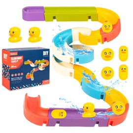 34PCS Kids Bath Toys Water Slide Bath Track Game Duck Slide Bath Toy with Suction Cups Bathtub Toys for Toddlers 3 4 5 6 Yeas Old