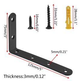 Luomorgo 16 Pcs L Brackets for Shelves Heavy Duty Steel L Shaped Bracket Decorative Corner Brace Joint Right Angle Bracket Wall Hanging Bracket with Screws, 5" x 3", Black