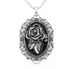 Controse rose cameo necklace with black epoxy stainless steel pendant