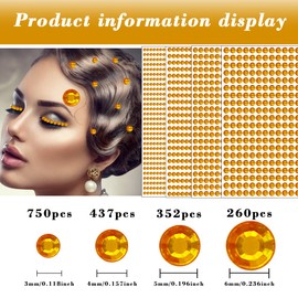 1799 Pcs 4 Sheets Rhinestone Stickers 3/4/5/6 mm Self Adhesive Rhinestones Gems for Face Eyes Makeup Hair Body (gold-3/4/5/6mm)