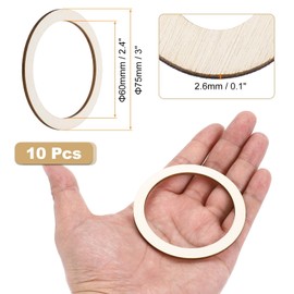 MECCANIXITY 3 Inch Unfinished Wood Rings Natural Wooden Ring Circle Flat Round Shape Ornaments Wooden Slices for Frames, DIY Crafting Projects, Painting, Home Decor, 10Pcs