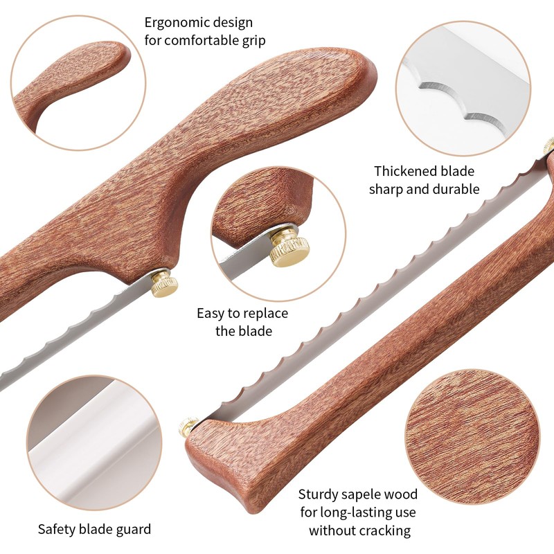 Zerymhan Bread Knife for Homemade Bread,Wooden Sourdough Bread for Slicing,Bow