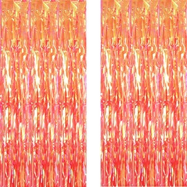 AILEXI 2 Pack 3.2ft*6.56ft Metallic Tinsel Curtains Foil Fringe Shimmer Streamers Curtain Door Window Decoration for Party Supplies - Clear GoldRed