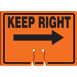 ACCUFORM Signs FBC772 Plastic Traffic Cone Top Warning Sign, Legend "Keep Right (Arrow)", 10-Inch Length X 14-Inch Width X 0.060-Inch Thickness, Black on Orange