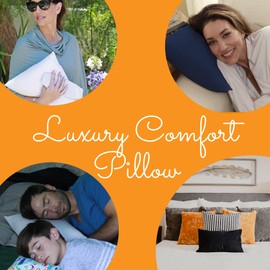 Happyluxe Odyssey Travel Pillow for Long Flights - Soft, Small, Alternative to Down and Memory Foam. 17 x 13in - Made in The USA, Navy Blue Airplane Pillow for Adults Sleeping, Camping or Nap