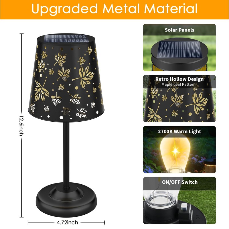 UBright Solar Table Lamp Cordless Lamp with Maple Leaf Hollow