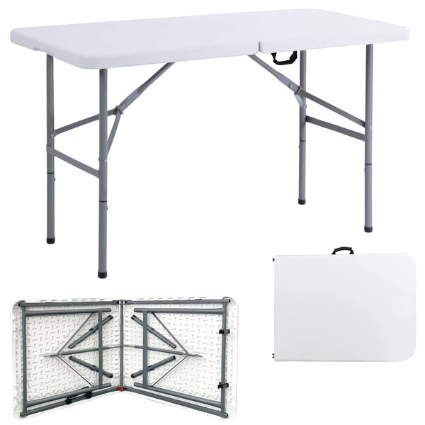 Crystals 4 Feet Folding Trestle Table Heavy Duty with Locking System Multi Purpose Indoor Outdoor Picnic BBQ Party - White