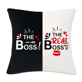The Boss The Real Boss Funny Cushion Cover for Couples Lovers Romantic Gift for Wife Husband Girlfriend Boyfriend Birthday Valentine's Day Anniversary (the boss, the real boss)