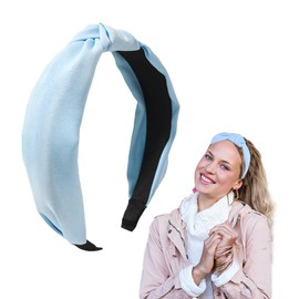 Blue Headband for Women, Blue Knotted Headband Wide Fabric Hairband Non Slip No Damage Head band Hair Accessories Party Favors Gifts for Women, Universal Fitting (Diameter 13cm/5.1", Width 5cm/1.9")