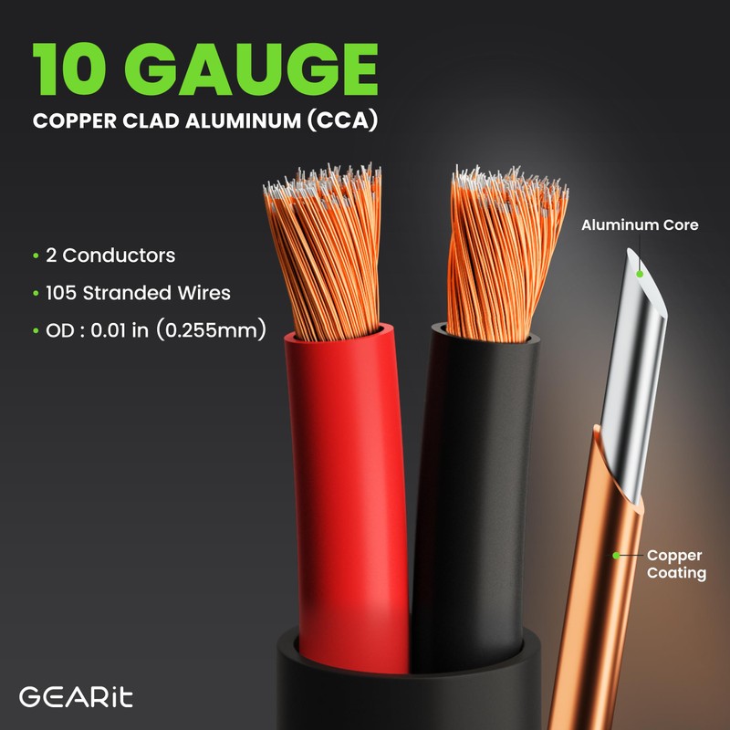GearIT 10/2 Speaker Wire (100 Feet) 10 Gauge (Copper Clad