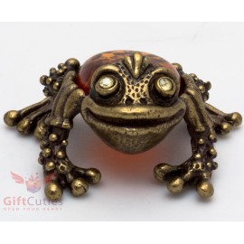 Russian Solid Brass Amber Figurine Feng Shui Frog Toad Totem talisman IronWork