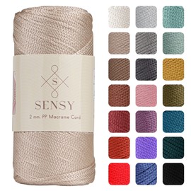 Sensy Premium 2-mm 220-metre Polyester Rope, 100% Polypropylene Cord, Macrame Cord, 2-mm Crochet Bag Cord, Macrame Rope, Crochet Yarn Gift for Knitwear (Latte)