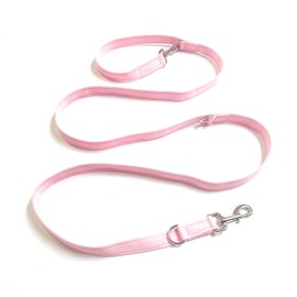 Police Style Dog Training Lead Double Ended 15ft (4.5 Metres Approx) Adjustable Leash Multi-Functional In Cushion Webbing (25mm, Baby Pink)