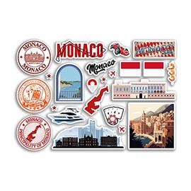 A5 Sticker Sheet Monaco Landmarks Vinyl Stickers - Monte Carlo Map Airport Stamps Skyline Flag Race Travel Holiday City Aesthetic #80249