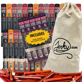 Jerky.com Jerky Gift Basket for Men | 30 Piece Meat Sticks Sampler with Beef Sticks, Pork, Ham, Sriracha, Turkey | High Protein, Low Carb, Keto Friendly Beef Jerky Snack Pack | Gifts for Men