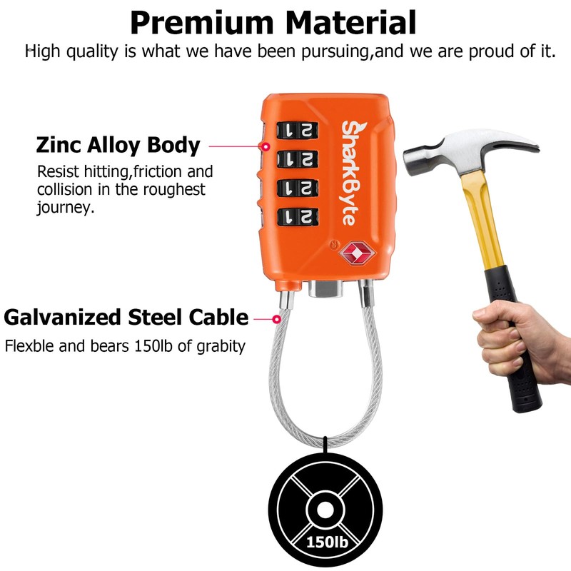 SharkByte TSA Approved Suitcase Locks - 4-Dial Security Travel Combination