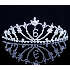 Janefashions Six-Year-Old Rhinestone Tiara Crown W/Hair Combs Girl 6th Birthday Party T817