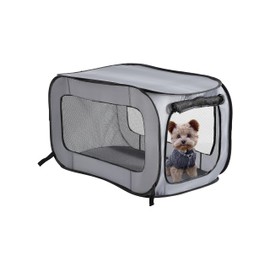Beatrice Home Fashions Portable, Collapsible, Pop Up Kennel Travel Cat and Dog Crate, 40" L x 27" W x 27" H, Gray