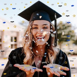 Graduation Party-Decorations Navy-Blue Gold-Silver Confetti - Congrats,Grad,Star,Graduation Cap,Diploma Table Decor Confetti Graduation 2025 Lasting Surprise