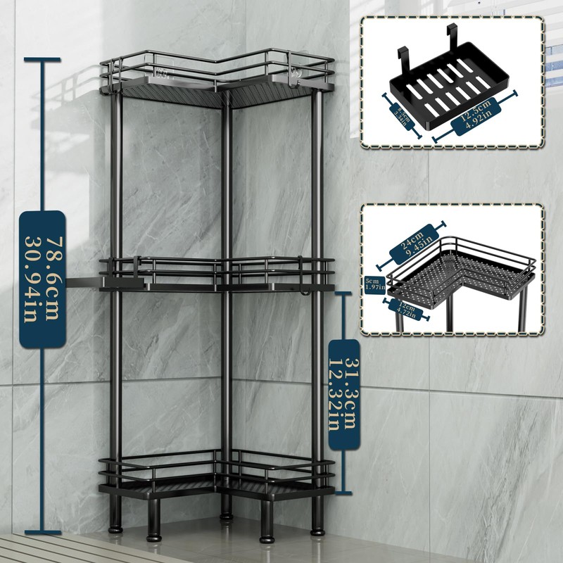 Consumest Corner Shower Caddy Standing - 3-Tier Stainless Steel Shower