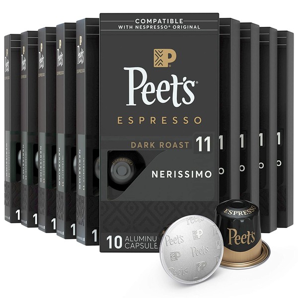 Peet's Coffee Espresso Capsules Nerissimo, Intensity 11, 100 Count Single Cup Coffee Pods Compatible with Nespresso Original Brewers