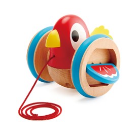 Hape - Uccellino Trainabile Spingi&Tira - Pappagallino in legno con cordino e rotelle - Push&Pull Toys per bambini dai 12 mesi