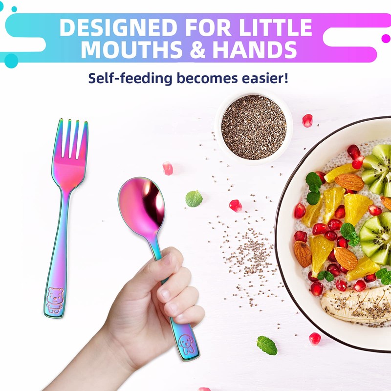 VITEVER 10 Pack Toddler Utensils, Stainless Steel Rainbow Silverware Set