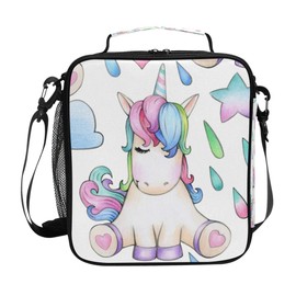 Girls Unicorn Lunch Bags Cream Pony Horse Star Rainbow Cool Large Insulated Lunch Box Tote Bag Cold Thermal Freezable Shoulder Strap for Kids Teen School Work