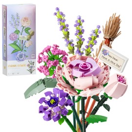 Seyaom Flowers Bouquet Sets Mini Flowers Building Blocks, DIY Bouquet Building Bricks for Adults/Teens(Sunflower/Rose/Lily/Daisy) (Pink Roses)