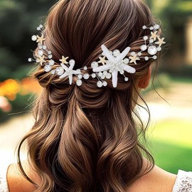 CASDRE Starfish Bride Wedding Hair Vine Pearl Mermaid Headpiece Beach Headband Hair Accessories for Women (Silver, One Size)