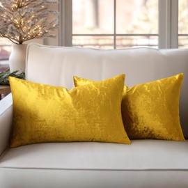 SLOZZI Set of 2 Velvet Cushion Covers, Household Decorative Cushion Cover, Soft Sofa Cushion for Sofa, Bedroom, Living Room, 30 x 50 cm, Shiny Gold