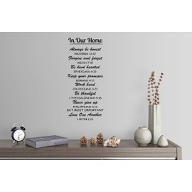 46"x24" in Our Home Always Be Honest Forgive Forget Be Kind Hearted Keep Promises Work Hard Thankful Never Give Up Love One Another Scripture Christian Wall Decal Sticker Art Mural Home Decor