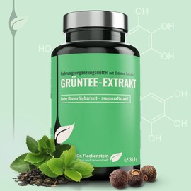 Dr. Fleckenstein Green Tea Extract Highly Concentrated Dietary Supplement with EGCG & Piperine, Decaffeinated, Top Bioavailability, Gastric Juice Stable