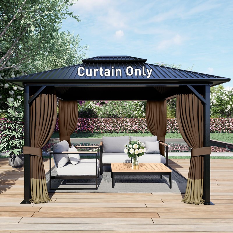 Aoodor 10x12 ft Outdoor Gazebo Curtains, 4 Panels Waterproof Privacy