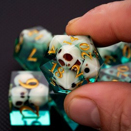 Green Skull DND Dice Set, Polyhedral Resin Emerald Skulls Core Dice for Dungeon and Dragons D&D RPG MTG Pathfinder